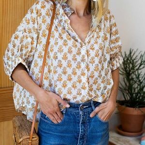 Emerson Fry mandarin collar top in little marigold